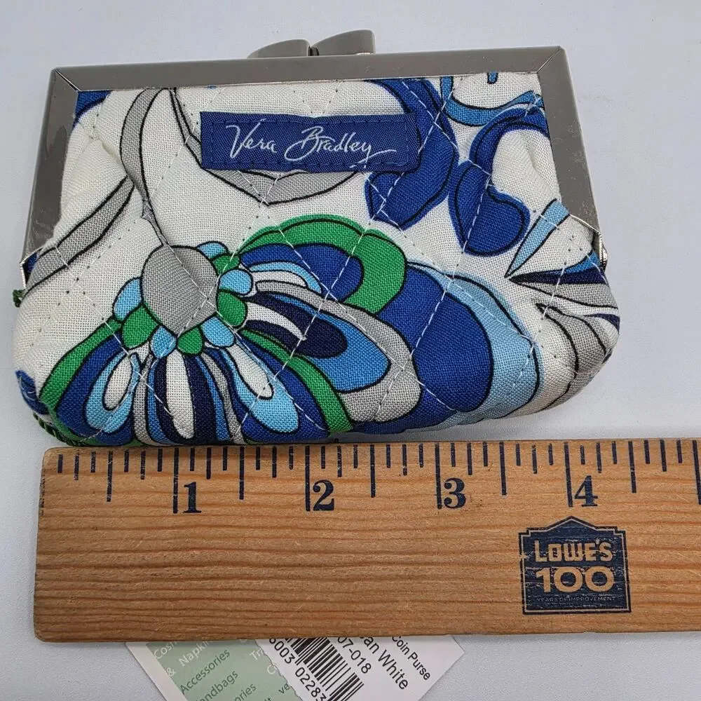 Vera Bradley Mediterranean White Kisslock Coin Purse NWT Retired Floral Blue